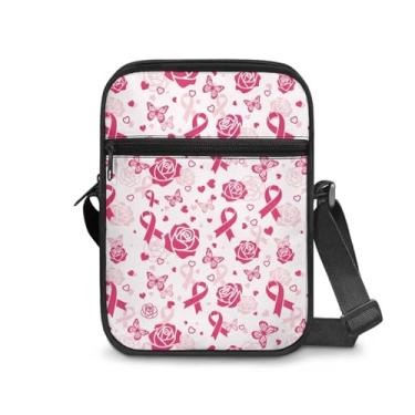 Imagem de CLOHOMIN Bolsa mensageiro para mulheres pequena bolsa tiracolo masculina bolsa tiracolo para chave óculos organizadores de cartões de crédito presentes de férias, Borboleta rosa com fita rosa