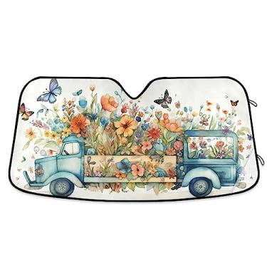 Imagem de Borboletas flores azul-petróleo primavera caminhão carro janela persianas para-brisa frontal protetor solar carro protetor solar, acessórios de carro de verão