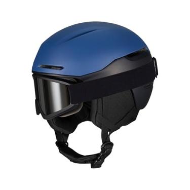 Imagem de JQF Gear Capacete de esqui capacete de snowboard para adultos, homens e mulheres, capacete de neve ajustável X13 com óculos para esportes de neve (óculos de esqui azul-fosco (máscara de esqui