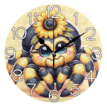 Imagem de GAIGEO Relógio de parede analógico decorativo estético silencioso sem tique-taque quarto relógio de cozinha, arte de parede moderna legal decoração de casa, desenho animado amarelo animal fofo, 25 cm