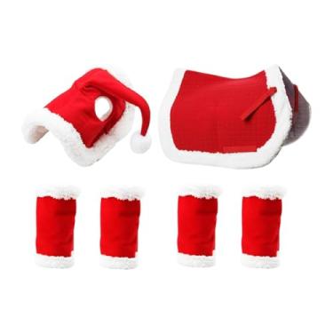 Imagem de Deevoka 4x Protetor de perna de cavalo Botas de perna com chapéu, almofada de sela Acessórios equestres Protetor de perna para desfile Festa de Natal