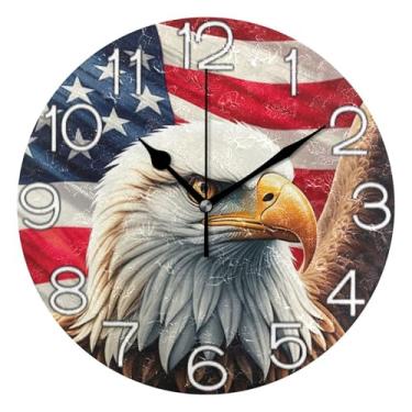 Imagem de GAIGEO Relógio de parede analógico decorativo relógio de cozinha bonito operado por bateria, arte de parede moderna legal decoração de casa, bandeira de águia americana, 25 cm, ponteiros pretos