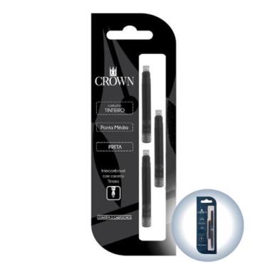 Imagem de Carga Para Caneta Crown Tinteiro Com 3 Refil - CA32005, Preto - CA3200