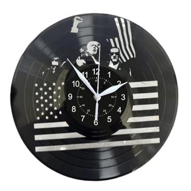 Imagem de Relógio de parede patriótico com disco de vinil, design de bandeira preta e branca, relógio decorativo redondo de 30 cm para decoração de casa