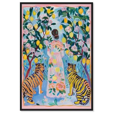 Imagem de Decoração de parede costeira com impressão em tela no jardim do tigre por Art Remedy, moldura preta, 25 x 38 cm