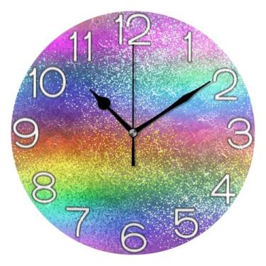 Imagem de Relógio de parede decorativo analógico para sala de aula relógio de escritório funky alimentado por bateria, decoração moderna de meados do século, arte vibrante arco-íris colorido, 25 cm, ponteiros
