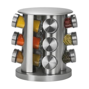 Imagem de Porta Tempero Mega Torre em Aço Inox Com 12 Frascos Potes de Vidro Guarda Sal Pimenta Condimentos Base Giratória em Aço Inox Cozinha Restaurante Lanchonete Mesa