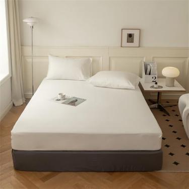 Imagem de Protetor de colchão em algodão lavado com elástico, cor sólida, macio e confortável, para camas tamanho Queen e King, 1150x200x25cm (1 unidade).
