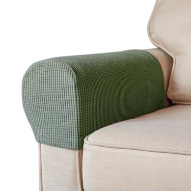 Imagem de BAHULA Capas elásticas para apoio de braço de elastano para cadeiras, sofás, poltronas, poltronas, poltronas, poltronas, poltronas e poltronas, antimanchas e laváveis, conjunto com 2, verde militar