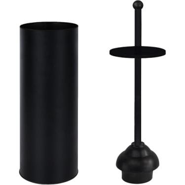 Imagem de Desentupidor de vaso sanitário com suporte para banheiro - limpeza profunda - resistente - ventosa forte e eficiente - essenciais para o lar - suprimentos domésticos, preto fosco