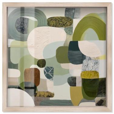 Imagem de Green Geometry II Shadowbox Print Modern Wall Art por Art Remedy, moldura loira, 33 x 33