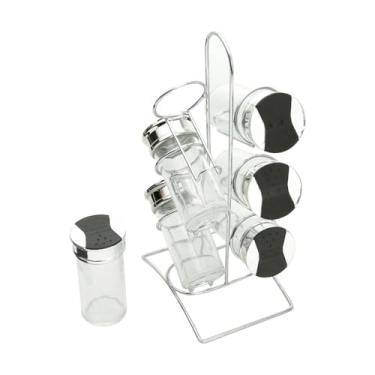 Imagem de WOLFF - Conjunto 6 Potes Vidro Borossilicato C/Tampa Plástico e Suporte Metal Tinno 14x10x29cm