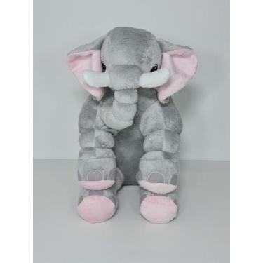 Imagem de Almofada Travesseiro Elefante Pelúcia Para Bebê Cinza Com Rosa 50 Cm -