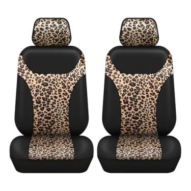Imagem de AUTOFAN Capas de assento de carro dianteiras de ajuste universal (pacote com 2) – Couro PU premium com design de estampa de leopardo, compatível com airbag, fácil instalação, atualização interior