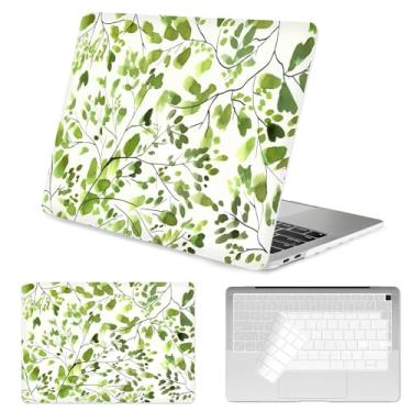 Imagem de Seorsok Compatível com MacBook Air 13 polegadas 2022 2021 2020-2018 versão A1932 A2179 M1 A2337, pintura a tinta de impressão folha verde capa rígida de plástico com capa de teclado transparente