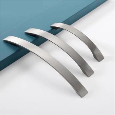 Imagem de HTNAFONI Puxadores de porta de cozinha de liga de alumínio prata escovada puxadores de armário puxadores de gaveta puxadores de móveis de guarda-roupa ferragens 1 peça (2105-160 mm)
