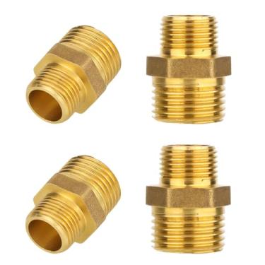 Imagem de 4 Niples Sextavados Redutores, Rosca Macho NPT de 1/2" x 3/8" em Latão Conectores Retos para Mangueiras de Alta Pressão para Aplicações com Água Óleo Gás Combustível