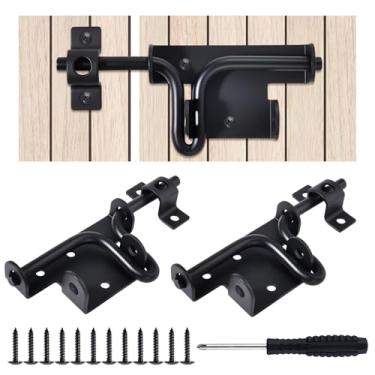 Imagem de LEONTOOL Pacote com 2 trinco de porta deslizante resistente com orifício de cadeado, fechadura deslizante de porta de cerca com chave de fenda, travas de parafuso de barril preto para cercas de vinil