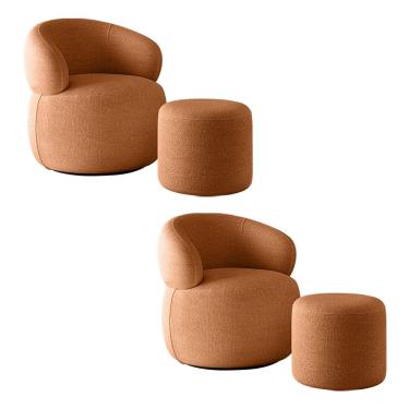 Imagem de Kit 2 poltronas Orgânica giratória eloah 2 puff ello luxo bouclé italiano sala - terracota