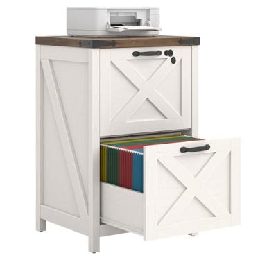 Imagem de Halitaa Arquivo pequeno com 2 gavetas, armário de arquivo vertical para casa de fazenda, tamanho A4, arquivos de madeira sob a mesa para escritório em casa, suporte de impressora, branco e cadeado