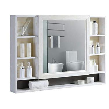 Imagem de Armário de espelho de banheiro montado na parede, organizador de armazenamento de alumínio espacial, armário de remédios, impermeável, à prova de ferrugem, para cozinha, quarto, prata, dourado