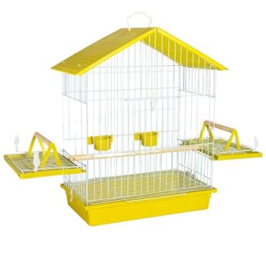 Imagem de Gaiola Teto Plástico Aberta Poleiro Para Calopsita Pássaros Aves Mansas(Amarelo)