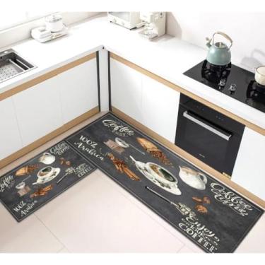 Imagem de Kit 2 Tapetes de Cozinha Antiderrapantes e Absorventes – Passadeira 40x120cm + Tapete 40x60cm em Poliéster(cafe,1)