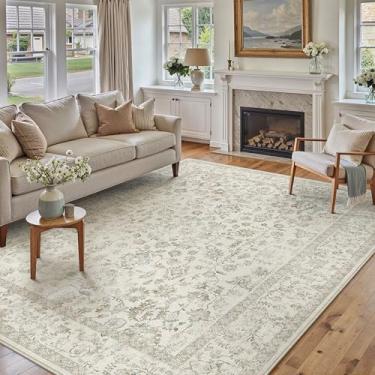 Imagem de PureCozy Tapete de área cinza-acastanhado, antiderrapante, vintage, para sala de estar, envelhecido, lavável à máquina, tradicional, interior, quarto, castanho-acastanhado, retrô, floral, para