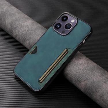 Imagem de HTVJFXCapa de celular retrô em couro para iPhone 16e com porta-cartões, estilo carteira, à prova de choque (para iPhone 16e/verde)