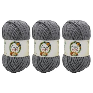 Imagem de Sunny Cat Happy Yarn, conjunto de 3 fios de lã, tricô e crochê, feito na Turquia (cinza mesclado 70974)