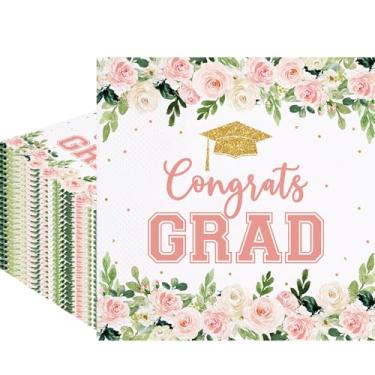 Imagem de Fitumiw Guardanapos de papel florais de graduação 80 peças Parabéns Grad guardanapos descartáveis classe de 2025 guardanapos decorativos para decoração de mesa de suprimentos de festa