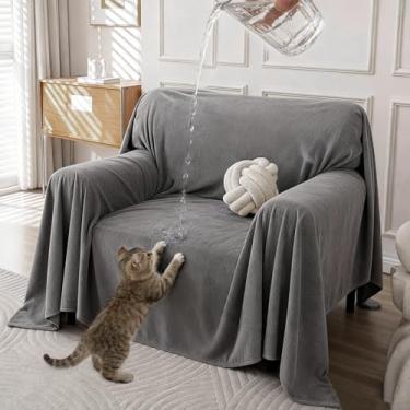 Imagem de KaviKon Capa de cadeira reclinável para gatos à prova d'água, antiderrapante, capa de sofá lavável para sofá individual, capa de sofá pequena macia para cães de estimação (180 cm x 231 cm, cinza)