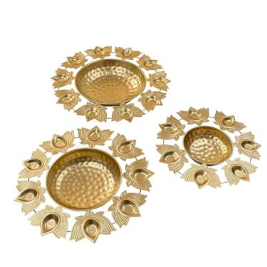 Imagem de Tigela de Urli Kamalam Lotus Diya feita à mão autêntica, suporte de tealight, forma de Diya, tigela decorativa de Urli para casa com suportes de luz de chá, escritório, festival de evento de Diwali