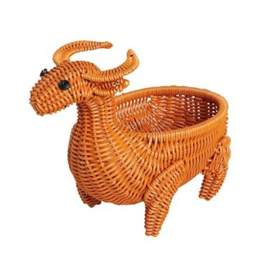 Imagem de Generic Cesto trançado em formato de animal, leve e criativo para decoração de casa, organizador de despensa, fruteira para mesa de centro ou de escritório, Vaca