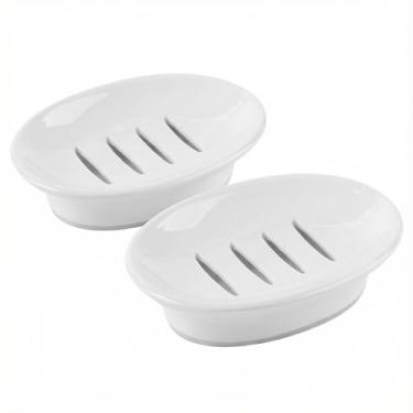 Imagem de Pacote com 2 saboneteiras com ralo - Bandeja de plástico para manter o sabão seco, para banheiro ou cozinha