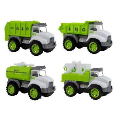 Imagem de kit 4 Caminhões lixo coleta sanitária caçamba movido fricção - Company