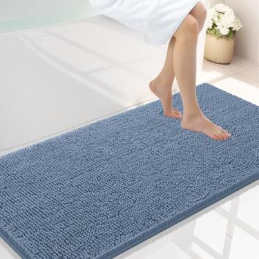 Imagem de Smiry Tapetes de banheiro luxuosos de chenille 118 x 61 cm, tapete de banho felpudo extra macio e absorvente, lavável na máquina, tapete de pelúcia antiderrapante para banheira, chuveiro e piso