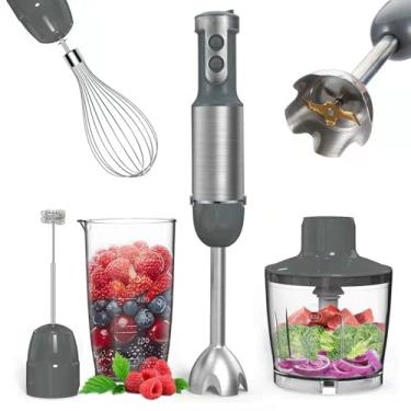Imagem de Liquidificador de mão multifuncional 5 em 1 com batedor e acessório triturador alimentos leite 6 velocidades ajustáveis para cozinha