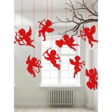 Imagem de 8 peças grandes recortes de cupido de dia dos namorados 28 cm recortes de cupido em forma de cupido vermelho cupido com decorações de coração para sala de aula, escola, quadro de avisos, suprimentos
