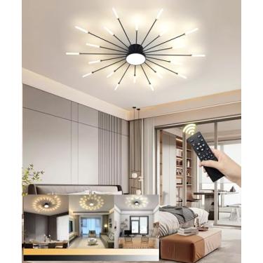 Imagem de Luminária de teto LED moderna com 20+1 lâmpadas, estilo lustre, com controle remoto, ideal para sala de estar, escritório, quarto e restaurante (Preta, 20+1 lâmpadas).