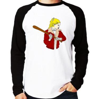 Imagem de Camiseta Raglan Baseball Girl Manga Longa - Foca na Moda, Branco, Pret