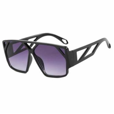 Imagem de Óculos de Sol Masculinos Oversized com Hastes Vazadas e Degradê UV400 para Esportes ao Ar Livre, Corrida e Ciclismo, Preto e Cinza