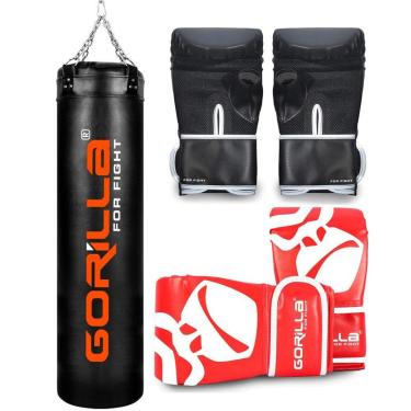 Imagem de Saco De Pancada Profissional 180 Cm Reforçado + Luva Bate Saco Pro Adulto + Luva Infantil Gorilla-Unissex