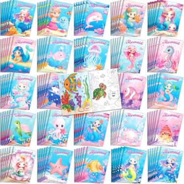 Imagem de Liliful 144 peças de livro de colorir com tema de sereia a granel para crianças, mini livro de desenho com tema de sereia com padrões de concha de criaturas marinhas, lembrancinhas de festa do oceano
