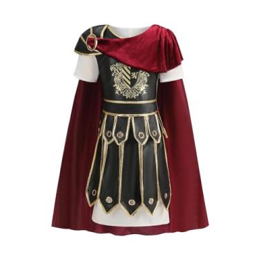 Imagem de HAPNBCELE Fantasia de soldado romano para crianças, meninos, cavaleiro guerreiro, gladiador viking, cosplay, Halloween, vestido medieval, Vermelho-marrom, 6-7 Anos