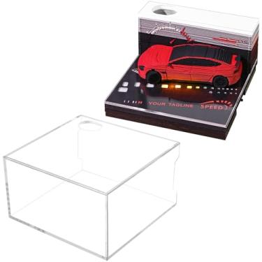 Imagem de Calendário Time Piece 2026, 2026, calendário 3D de mesa com luz LED, blocos artísticos 3D, calendário semanal, bloco de notas 3D, arte de entalhe em papel para decoração de mesa (carro)