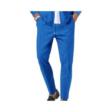 Imagem de Calças Esportivas Casuais Masculinas Slim Fit Com Textura Waffle, Cord