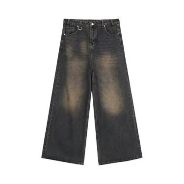 Imagem de Calças Jeans Masculinas Vintage Lavadas, Estilo Baggy, Corte Reto, Den