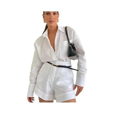 Imagem de Conjunto Feminino Casual De Verão Com Manga Longa Em 2 Peças, Camisas 