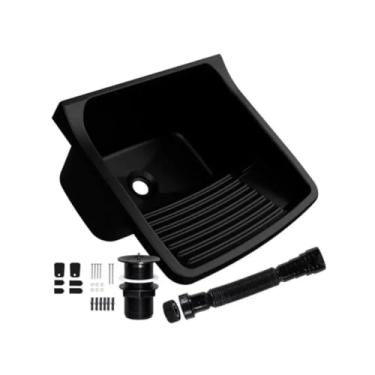 Imagem de Tanque 40L Astra Preto Kit Instalação Completo Válvula e Sifão Pia Lavanderia Lava Roupa Reforçado